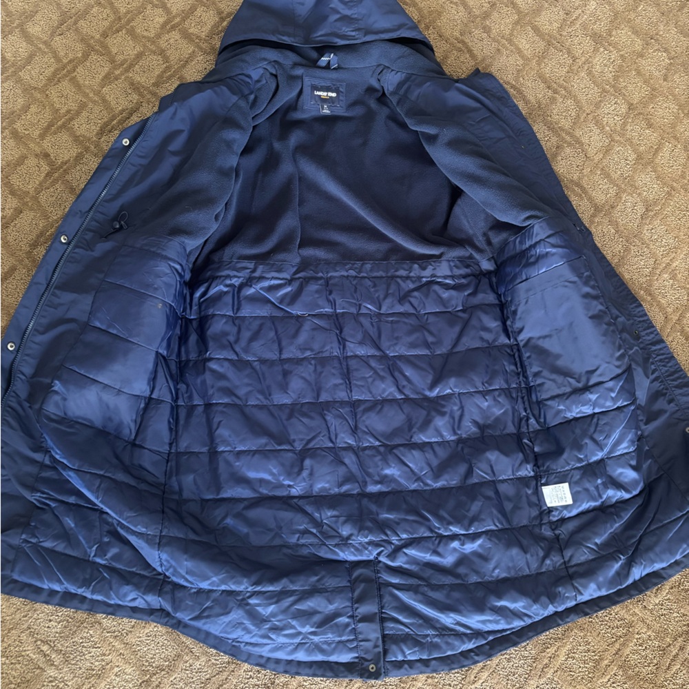 Lands’ End Squall Hooded Long Parka Winter Lined Warm Coat Parka Navy Blue - Picture 8 of 15